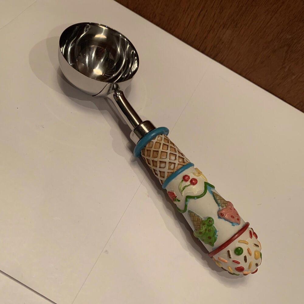🌼2 Ice Cream Scoop Hand Painted Handle Silver Tone Metal - Kitchen Gadget